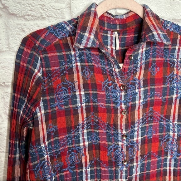 Free People Magical Plaid Embroideree Buttondown Top - Picture 9 of 16
